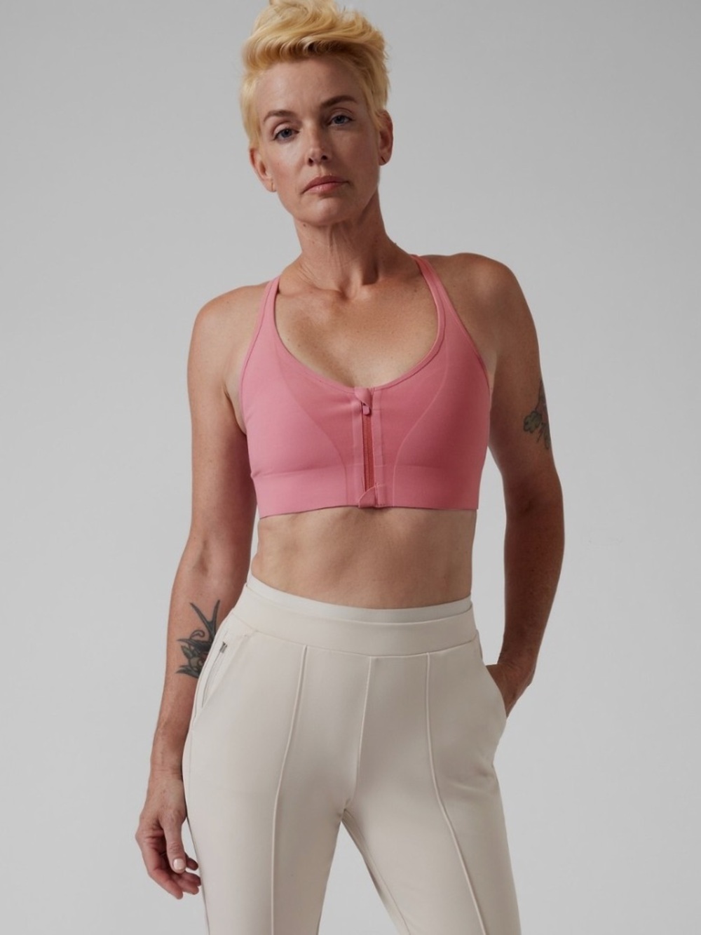 Athleta NWOT XL Daily Empower II Antique Rose Pink Front-Zip Sports Bra